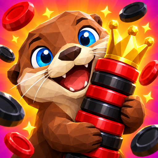A cheerful low-poly otter holding out a checkers board
